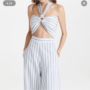 Just Bee Queen Linen Tie Halter Blue and White Crop Carolina Top | NWOT Size S